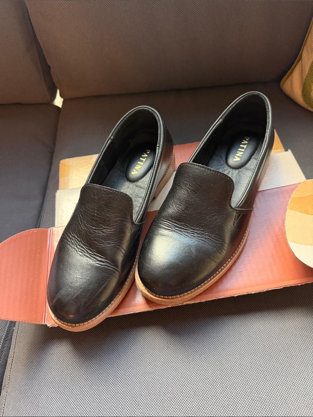 Patina Black Leather Slip-On Loafers for Women